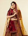 alt message - Mohey Women Mustard Yellow Maroon Buta Motif Lehenga image number 1